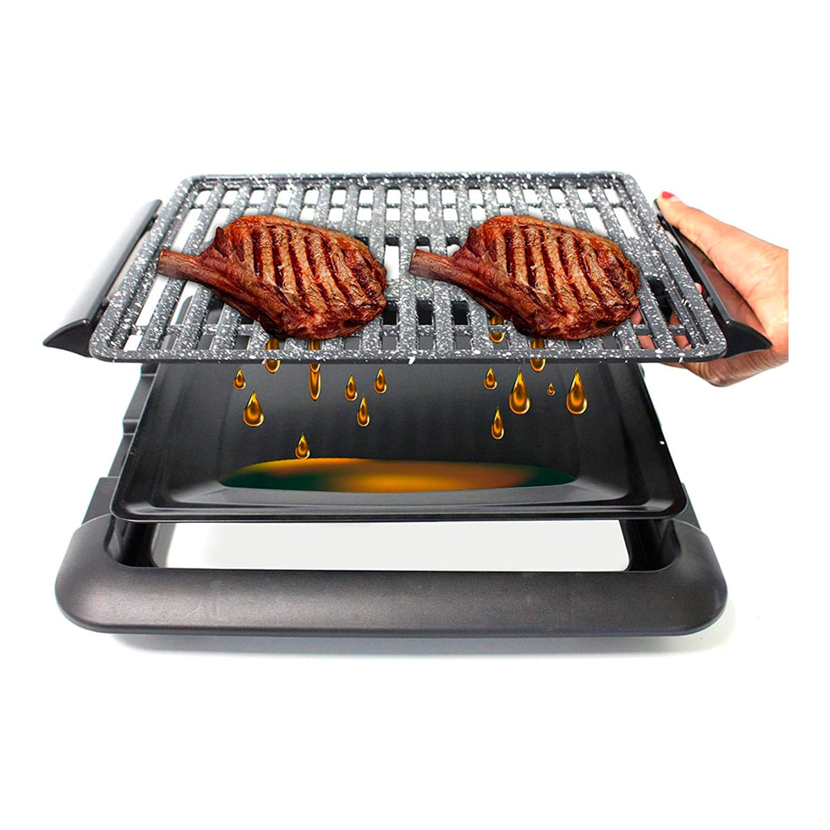Grill eléctrico sin humos de 1250W con parrilla de aluminio antiadherente superficie 25,5×30,5cm — imagen 2