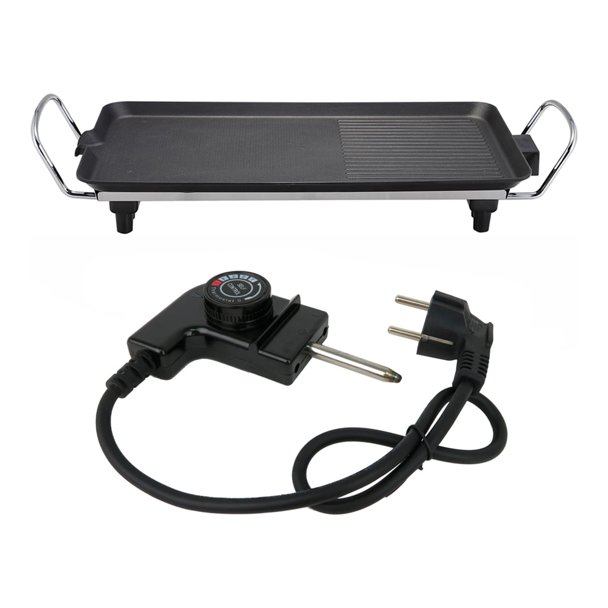 Plancha de asar eléctrica para carne y verduras, lisa y grill de 1500W, superficie de 40x25cm — imagen 2